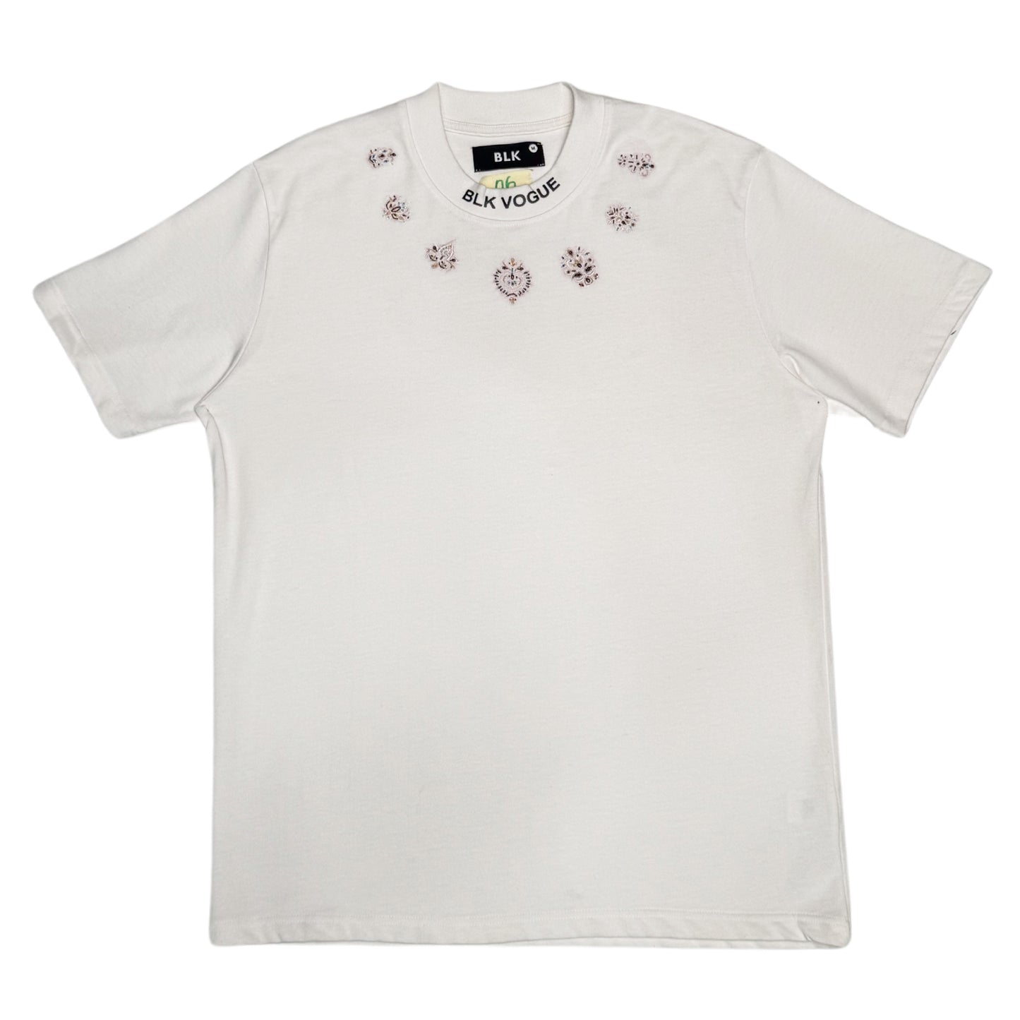 White Embroidery Neck Tee