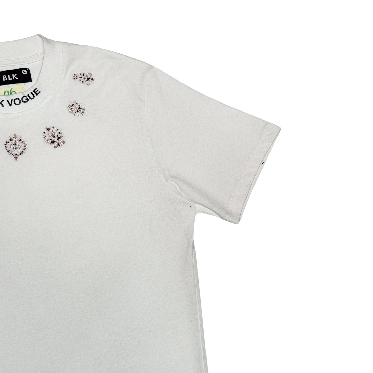 White Embroidery Neck Tee