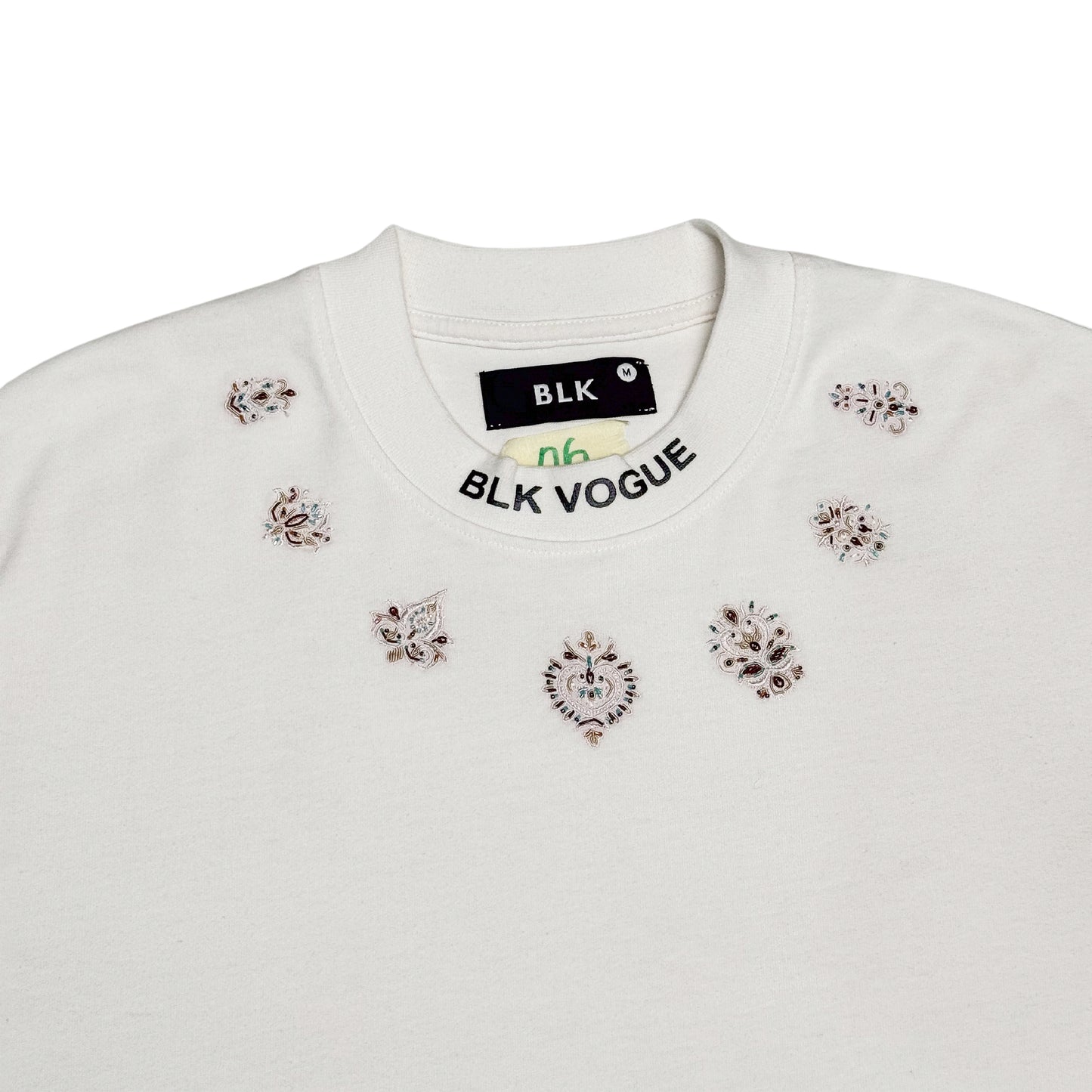 White Embroidery Neck Tee