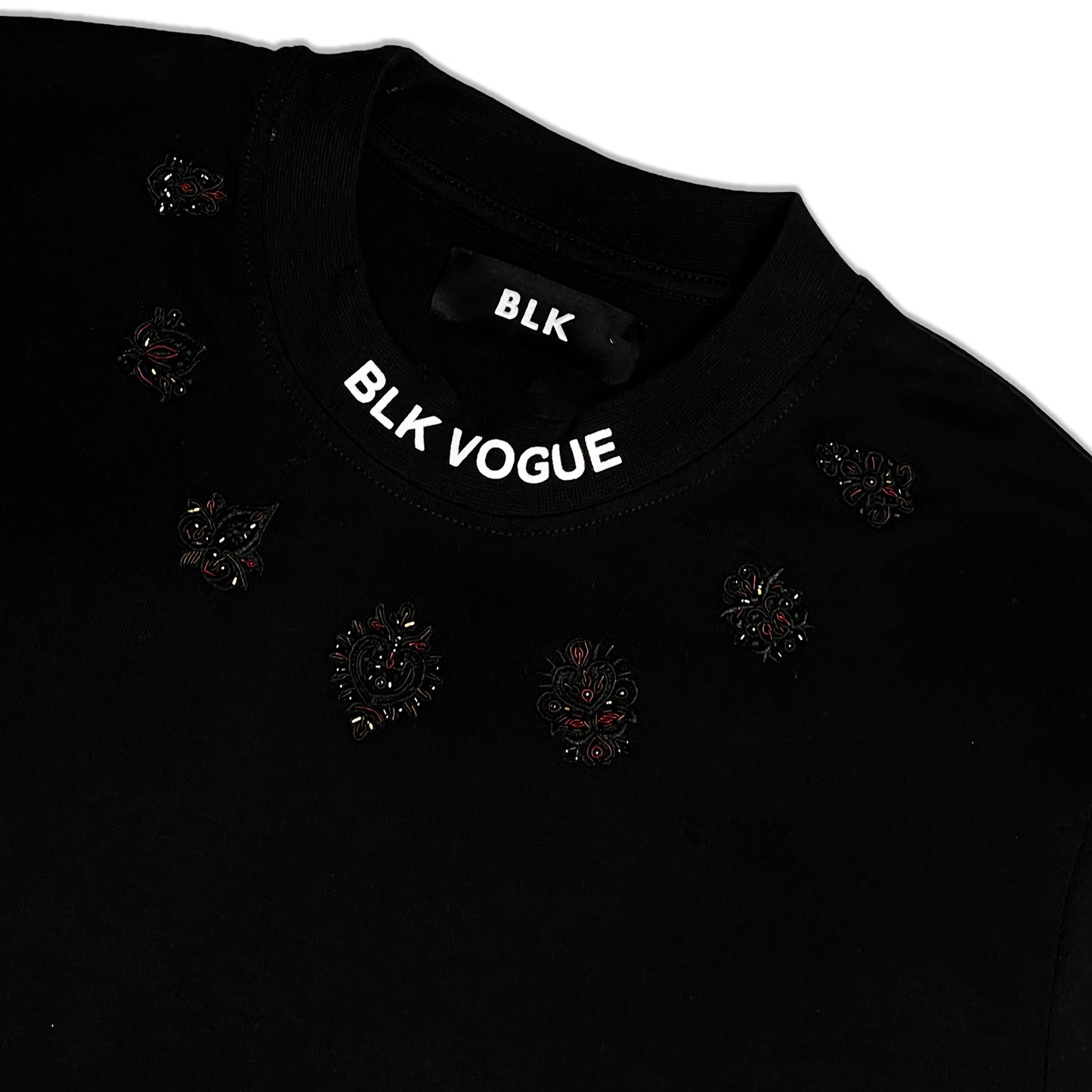 Black Embroidery Neck Tee