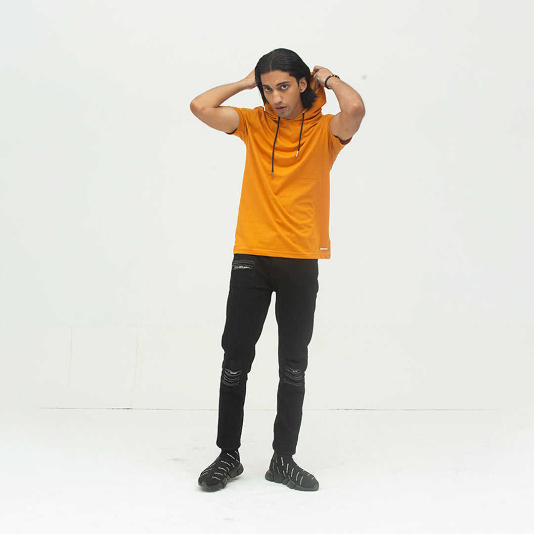 Orange Hoodie Half Sleeves