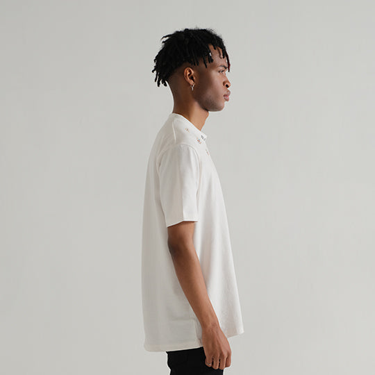 White Embroidery Neck Tee