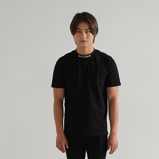 Black Embroidery Neck Tee